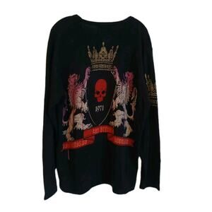 RAW7 Men's 100% Acrylic LION 1971 Crewneck Sweater Men XL Black Skull Goth Raver